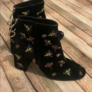 Rare Zara black beaded velvet ankle boots size 39